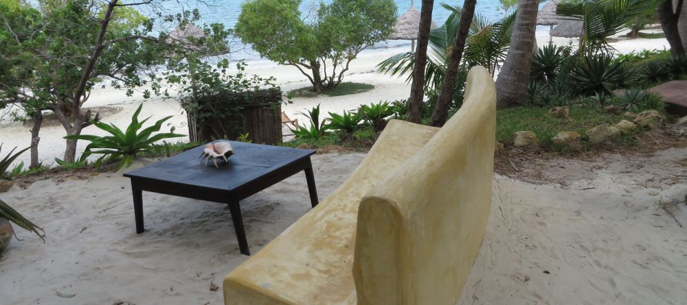 An outdoor lounge area overlooking the ocean at Pole Pole Bungalow Resort, Mafia Island, Tanzania (Mango staff photo) - Image 17