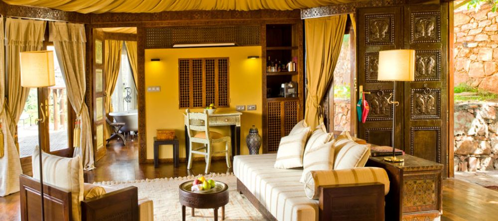 Private lounge in suite at Kasbah Tamadot, Atlas Mountains, Morocco - Image 18