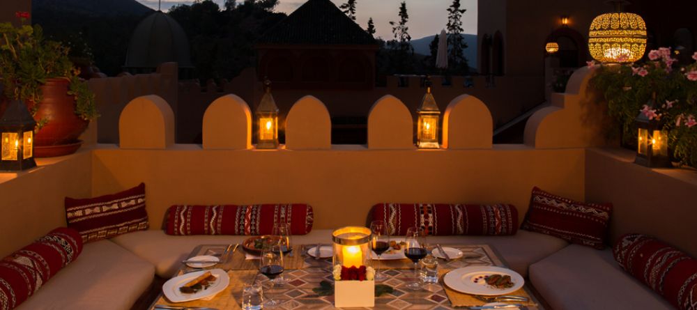 Intimate outdoor dining at Kasbah Tamadot, Atlas Mountains, Morocco - Image 2