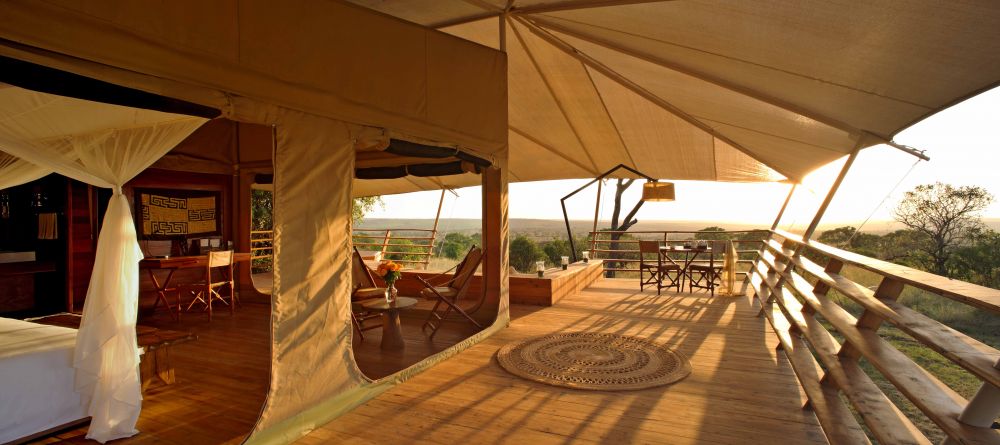 Private verandas offer guests breath-taking views of the sunset over the plains at Serengeti Bushtops Camp, Serengeti National Park, Tanzania - Image 7