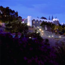Facade by night at Hotel Heinitzburg, Windhoek, Namibia