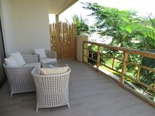 A private balcony overlooks the tropical gardens at Gold Zanzibar Beach House & Spa, Zanzibar, Tanzania (Mango staff photo)