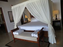 Luxuriously comfortable beds promise peaceful nights of sleep in the Presidential Villa at The Residence Zanzibar, Zanzibar, Tanzania (Mango staff photo)