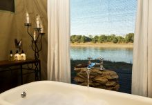Bath with a view at Mchenja Bush Camp, South Luangwa National Park, Zambia