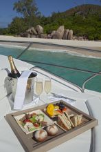Dining at sea at Raffles Praslin, Praslin, Seychelles