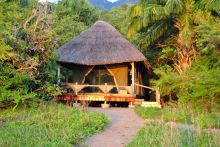 Cabin exterior at Kungwe Beach Lodge, Mahale Mountains National Park, Tanzania