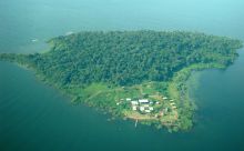 Aerial shot of the island at Ngamba Island Tented Camp, Ngamba Island, Uganda