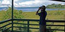 Bird watching over the lake at Rubondo Island Camp, Lake Victoria, Tanzania