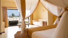 The Beach Suite overlooks the white sand beach and turquoise waters at Gold Zanzibar Beach House & Spa, Zanzibar, Tanzania