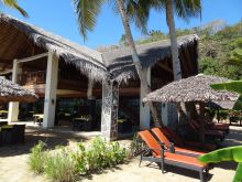 The main dining area with sun loungers nearby at Anjiamarango, Nosy Be, Madagascar (Mango Staff photo)