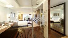 En-suite room layout at Le Meridien Fishermans Cove, Mahe, Seychelles
