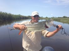 Fishing on the delta at Guma Lagoon Camp, Okavango Delta, Botswana