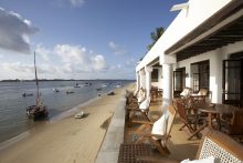 Veranda on the beach at Peponi Hotel, Lamu Island, Kenya