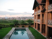 The pool, exterior and a wonderful view of the city at Tamboho Hotel, Antananarivo, Madagascar (Mango Staff photo)