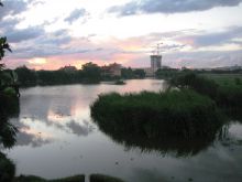 The sunset over the nearby waterway at Tamboho Hotel, Antananarivo, Madagascar (Mango Staff photo)