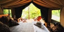 Tent interior at Kanga Camp, Mana Pools National Park, Zimbabwe