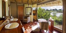 En-suite bedroom at Lagoon Camp, Linyati Wetlands, Botswana