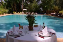 Dining beside the pool at La Gazelle D'Or, Taroudant, Morocco