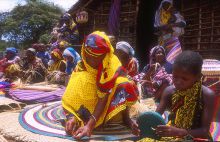 Locals doing traditional weaving at Funzi Keys, Funzi Island, Kenya