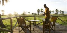 The sunny veranda overlooking the plains at Maramboi Tented Camp, Tarangire National Park, Tanzania