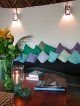 The lounge where guests can unwind with books, games and comfy cushions at Matemwe Beach Village, Zanzibar, Tanzania