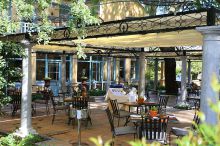 Restaurant terrace at Franschhoek Country House, Franschhoek, South Africa