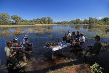 Lunch break on Selinda Canoe Trail, Linyati Wetlands, Botswana
