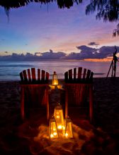 A romantic spot to watch the sunset on the beach at Denis Island Lodge, Denis Island, Seychelles