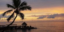 A beautiful sunset over the ocean at Le Meridien Fishermans Cove, Mahe, Seychelles