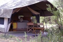 Bedroom visible in tent at Lemala Manyara, Lake Manyara National Park, Tanzania