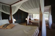 Tented banda interior at Sable Mountain Lodge, Selous National Park, Tanzania