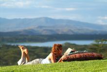 View from gardens at Kiangazi House, Lake Naivasha, Kenya by night